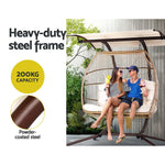 Gardeon Outdoor Egg Swing Chair Wicker Furniture Pod Stand Canopy 2 Seater Latte - Furniture > Outdoor