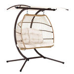 Gardeon Outdoor Egg Swing Chair Wicker Furniture Pod Stand Canopy 2 Seater Latte - Furniture > Outdoor