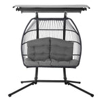 Gardeon Outdoor Egg Swing Chair Wicker Furniture Pod Stand Canopy 2 Seater Grey - Furniture > Outdoor