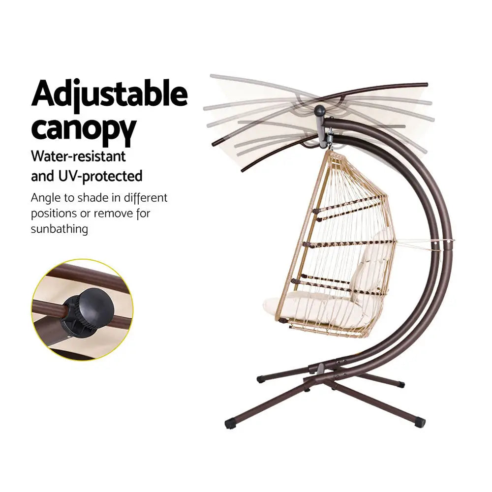 Gardeon Outdoor Egg Swing Chair Wicker Furniture Pod Stand Canopy 2 Seater Latte - Furniture > Outdoor