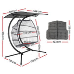 Gardeon Outdoor Egg Swing Chair Wicker Furniture Pod Stand Canopy 2 Seater Grey - Furniture > Outdoor