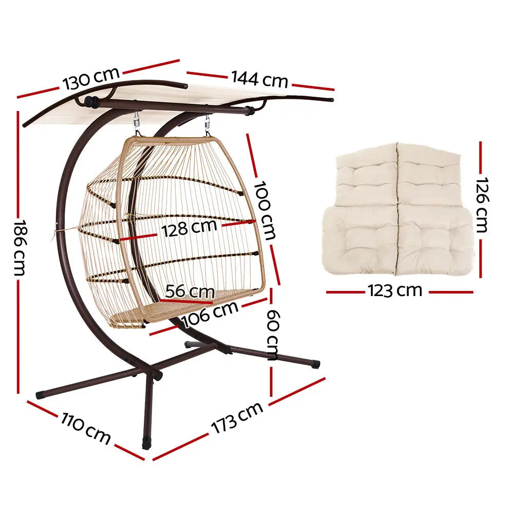 Gardeon Outdoor Egg Swing Chair Wicker Furniture Pod Stand Canopy 2 Seater Latte - Furniture > Outdoor