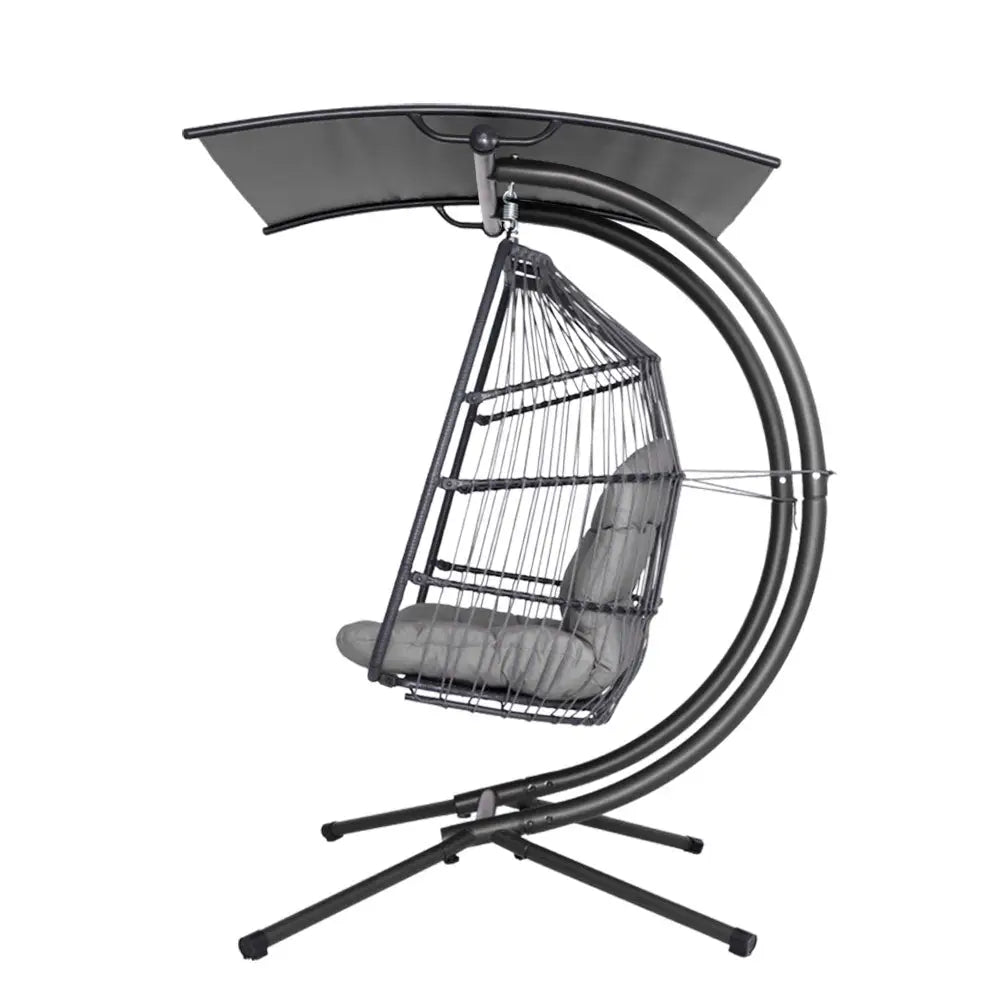 Gardeon Outdoor Egg Swing Chair Wicker Furniture Pod Stand Canopy 2 Seater Grey - Furniture > Outdoor