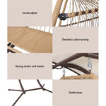 Gardeon Outdoor Egg Swing Chair Wicker Furniture Pod Stand Canopy 2 Seater Latte - Furniture > Outdoor