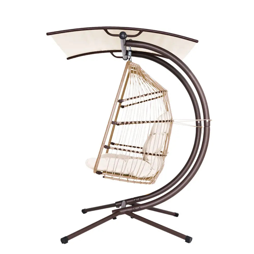Gardeon Outdoor Egg Swing Chair Wicker Furniture Pod Stand Canopy 2 Seater Latte - Furniture > Outdoor