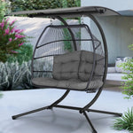 Gardeon Outdoor Egg Swing Chair Wicker Furniture Pod Stand Canopy 2 Seater Grey - Furniture > Outdoor