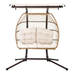 Gardeon Outdoor Egg Swing Chair Wicker Furniture Pod Stand Canopy 2 Seater Latte - Furniture > Outdoor