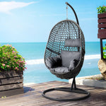 Gardeon Outdoor Egg Swing Chair Wicker Rattan Furniture Pod Stand Cushion Black - Furniture > Outdoor