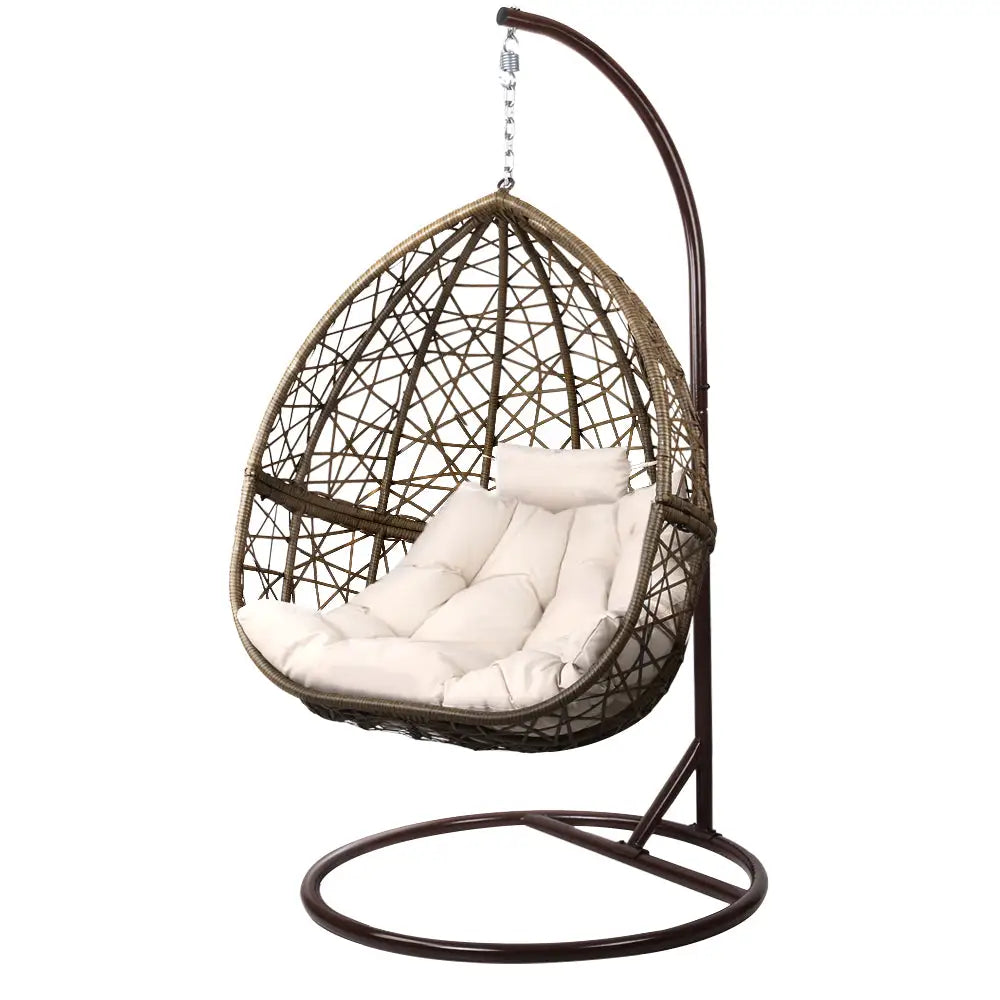 Gardeon Outdoor Egg Swing Chair Wicker Rattan Furniture Pod Stand Cushion Latte - Home & Garden > Hammocks