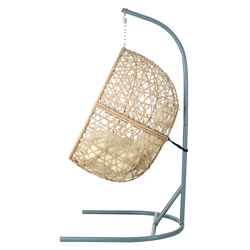 Gardeon Outdoor Egg Swing Chair Wicker Rattan Furniture Pod Stand Cushion Yellow - Furniture > Outdoor