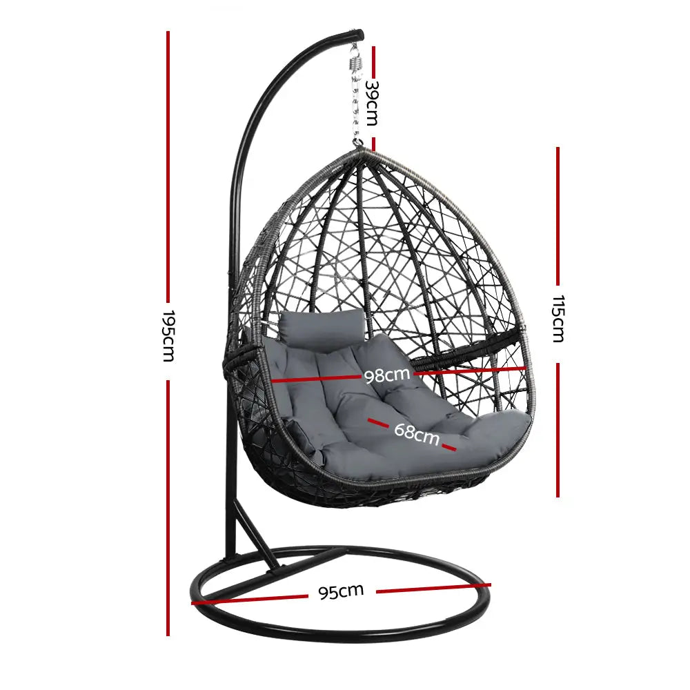 Gardeon Outdoor Egg Swing Chair Wicker Rattan Furniture Pod Stand Cushion Grey - Home & Garden > Hammocks