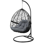 Gardeon Outdoor Egg Swing Chair Wicker Rattan Furniture Pod Stand Cushion Grey - Home & Garden > Hammocks