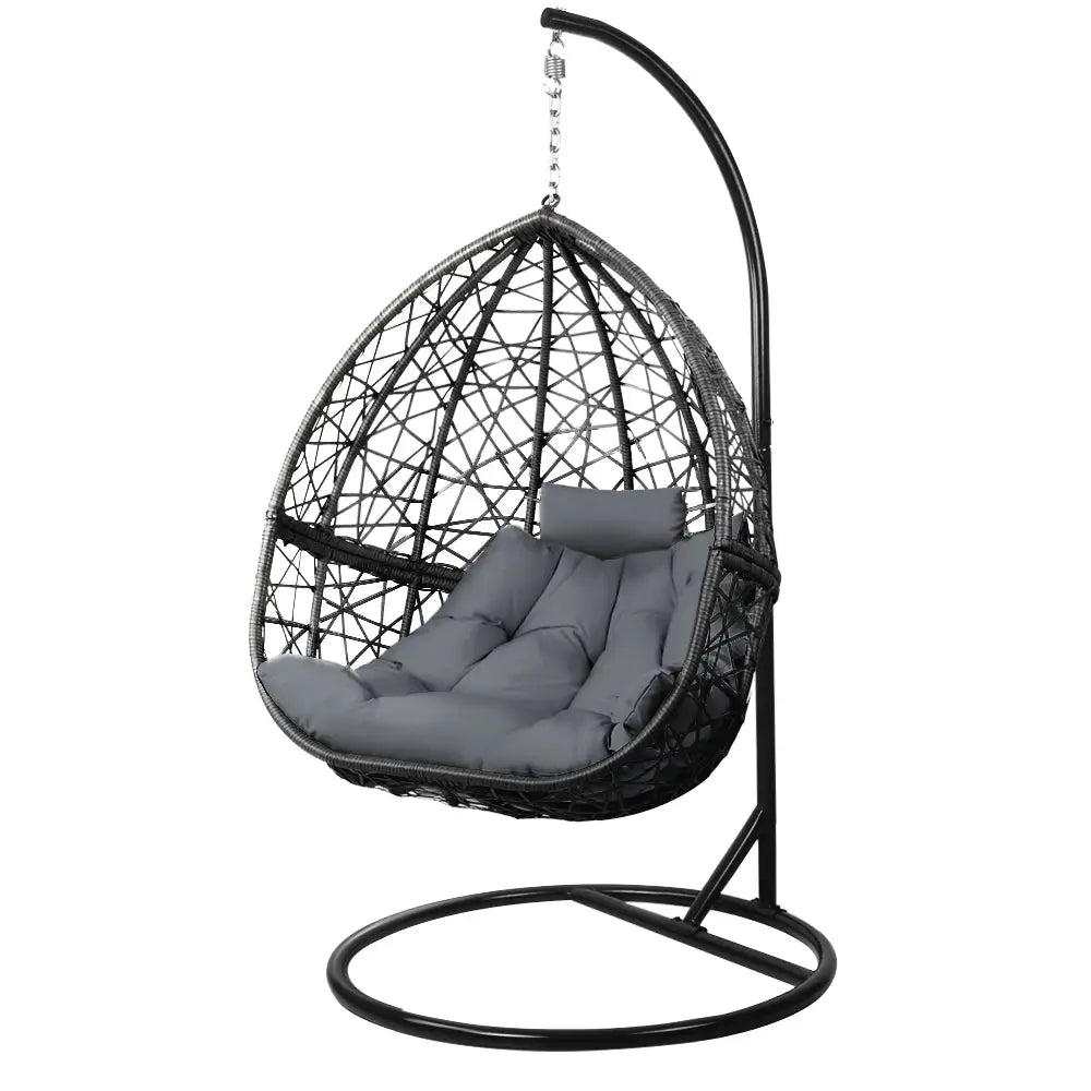 Gardeon Outdoor Egg Swing Chair Wicker Rattan Furniture Pod Stand Cushion Grey - Home & Garden > Hammocks