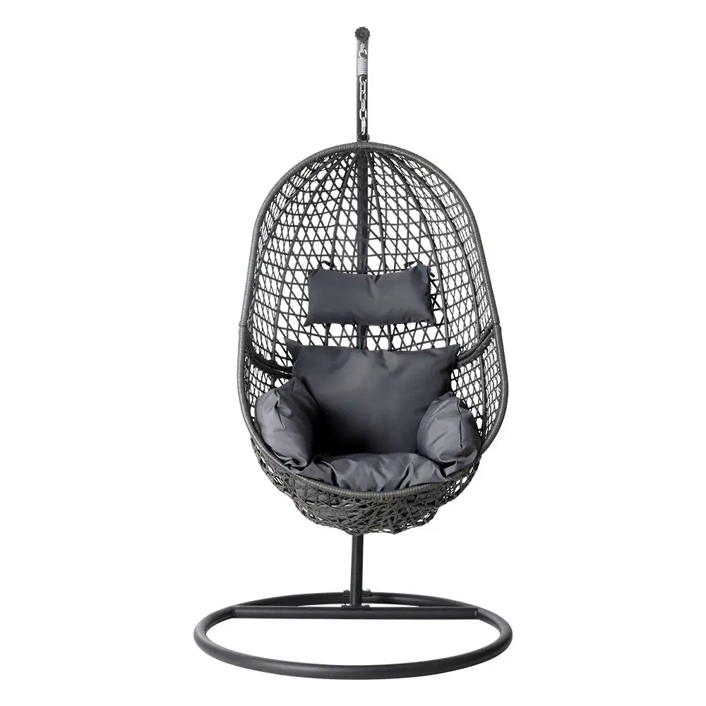 Gardeon Outdoor Egg Swing Chair Wicker Rattan Furniture Pod Stand Cushion Black - Furniture > Outdoor