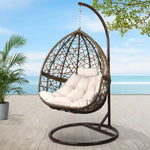 Gardeon Outdoor Egg Swing Chair Wicker Rattan Furniture Pod Stand Cushion Latte - Home & Garden > Hammocks
