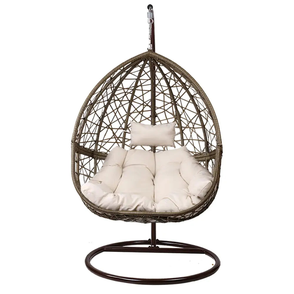 Gardeon Outdoor Egg Swing Chair Wicker Rattan Furniture Pod Stand Cushion Latte - Home & Garden > Hammocks