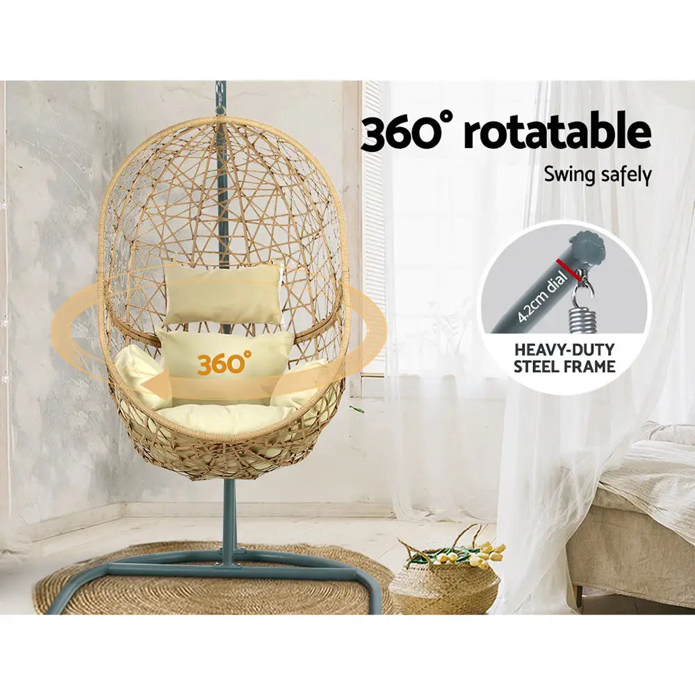 Gardeon Outdoor Egg Swing Chair Wicker Rattan Furniture Pod Stand Cushion Yellow - Furniture > Outdoor