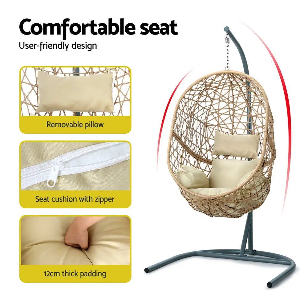 Gardeon Outdoor Egg Swing Chair Wicker Rattan Furniture Pod Stand Cushion Yellow - Furniture > Outdoor