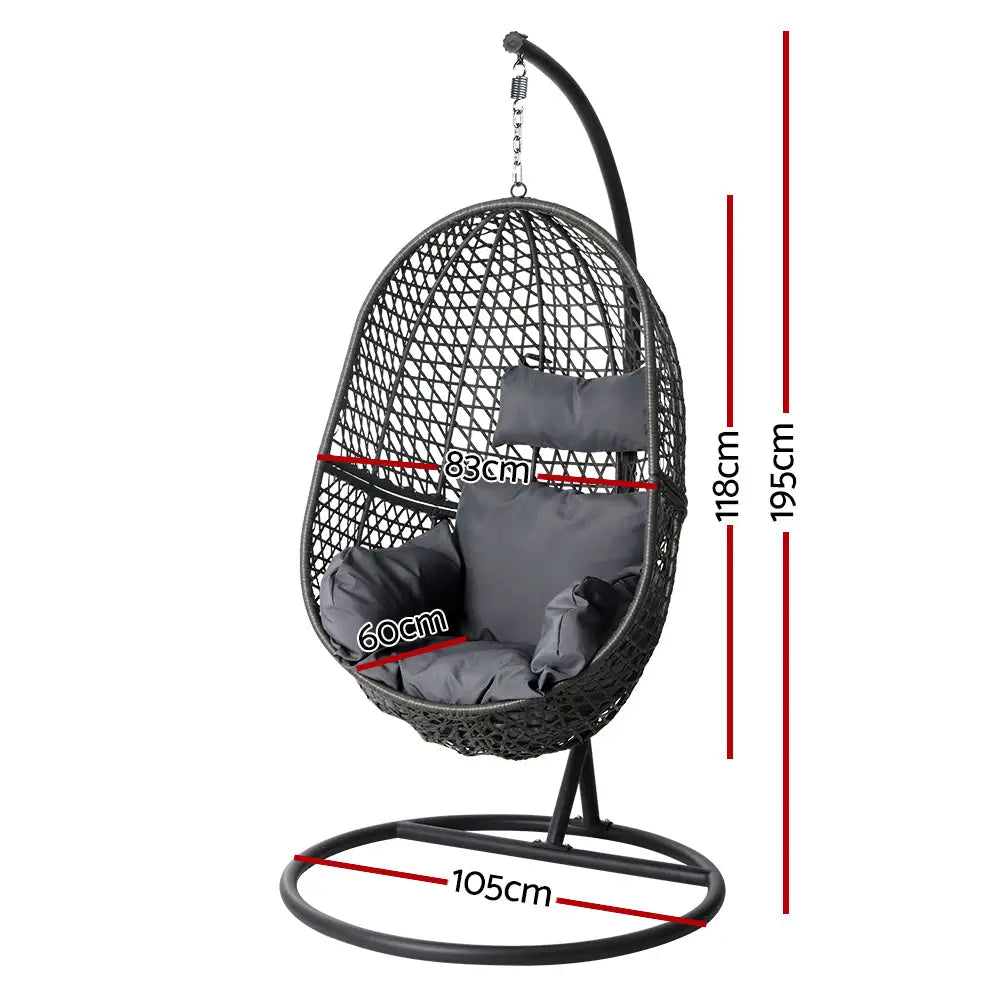 Gardeon Outdoor Egg Swing Chair Wicker Rattan Furniture Pod Stand Cushion Black - Furniture > Outdoor