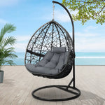 Gardeon Outdoor Egg Swing Chair Wicker Rattan Furniture Pod Stand Cushion Grey - Home & Garden > Hammocks