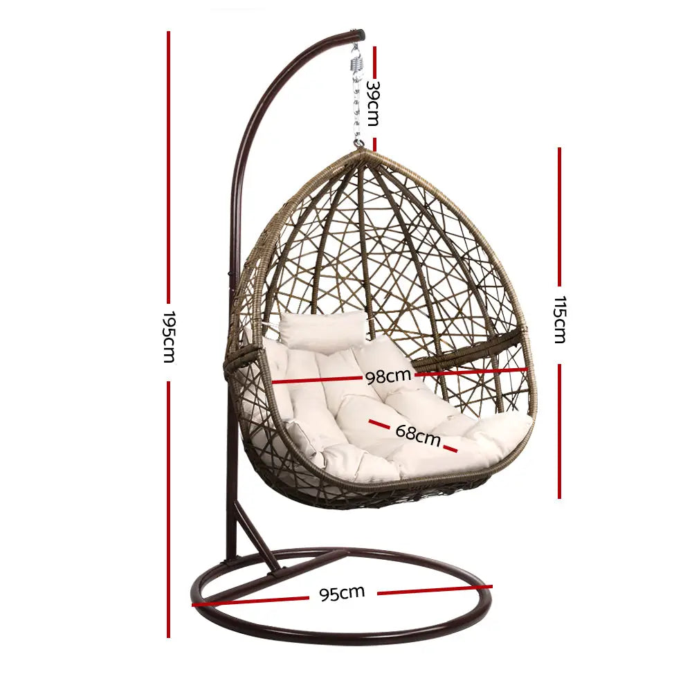 Gardeon Outdoor Egg Swing Chair Wicker Rattan Furniture Pod Stand Cushion Latte - Home & Garden > Hammocks