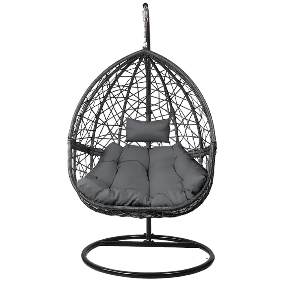 Gardeon Outdoor Egg Swing Chair Wicker Rattan Furniture Pod Stand Cushion Grey - Home & Garden > Hammocks