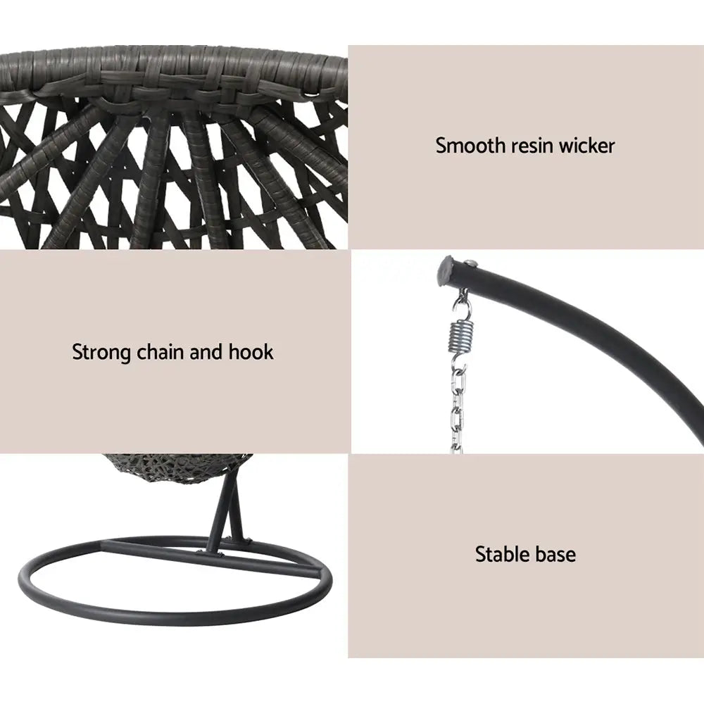 Gardeon Outdoor Egg Swing Chair Wicker Rattan Furniture Pod Stand Cushion Black - Furniture > Outdoor
