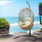 Gardeon Outdoor Egg Swing Chair Wicker Rattan Furniture Pod Stand Cushion Yellow - Furniture > Outdoor