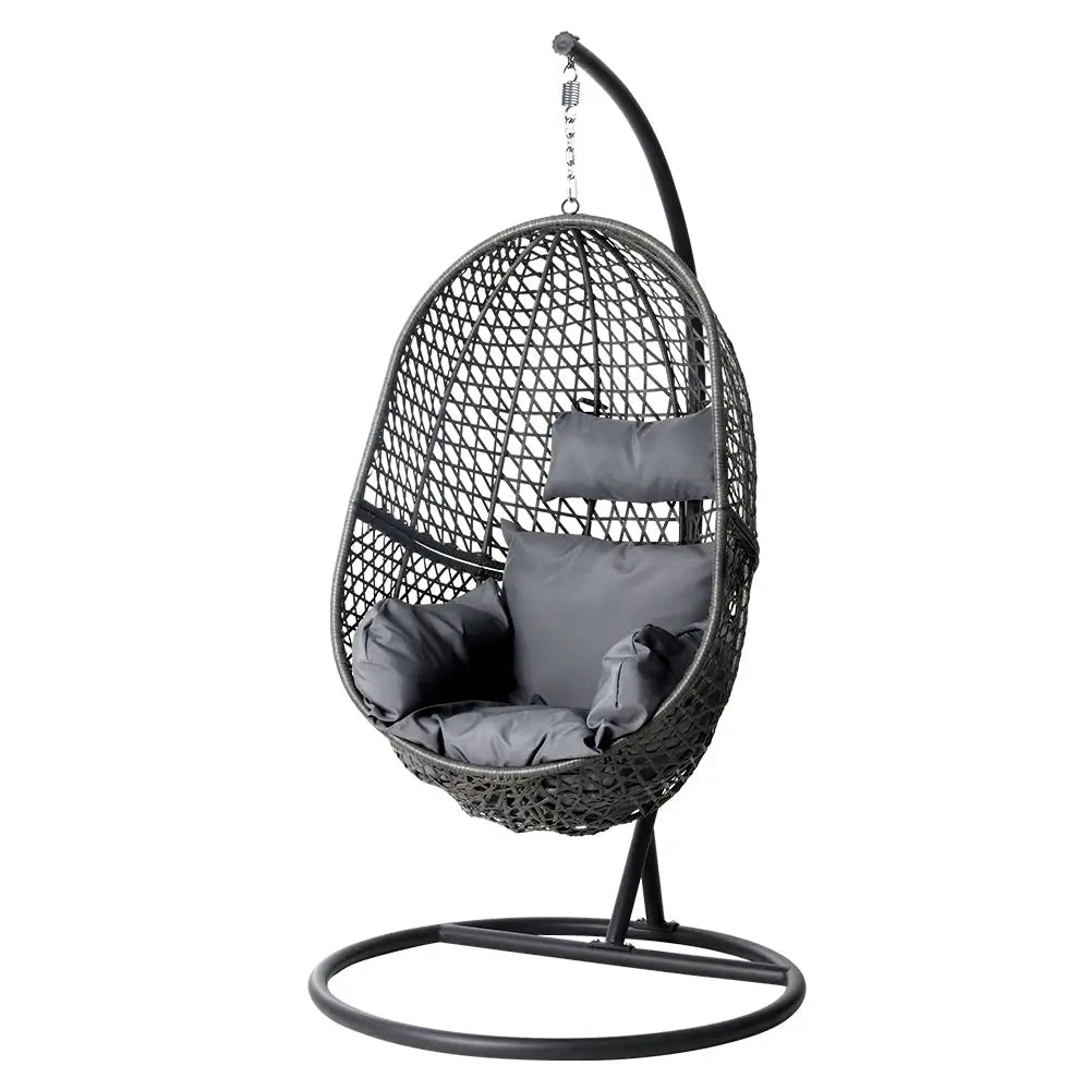 Gardeon Outdoor Egg Swing Chair Wicker Rattan Furniture Pod Stand Cushion Black - Furniture > Outdoor