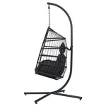 Gardeon Outdoor Egg Swing Chair Wicker Rope Furniture Pod Stand Foldable Grey - Furniture > Outdoor