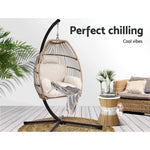 Gardeon Outdoor Egg Swing Chair Wicker Rope Furniture Pod Stand Cushion Latte - Furniture > Outdoor