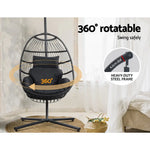 Gardeon Outdoor Egg Swing Chair Wicker Rope Furniture Pod Stand Foldable Grey - Furniture > Outdoor