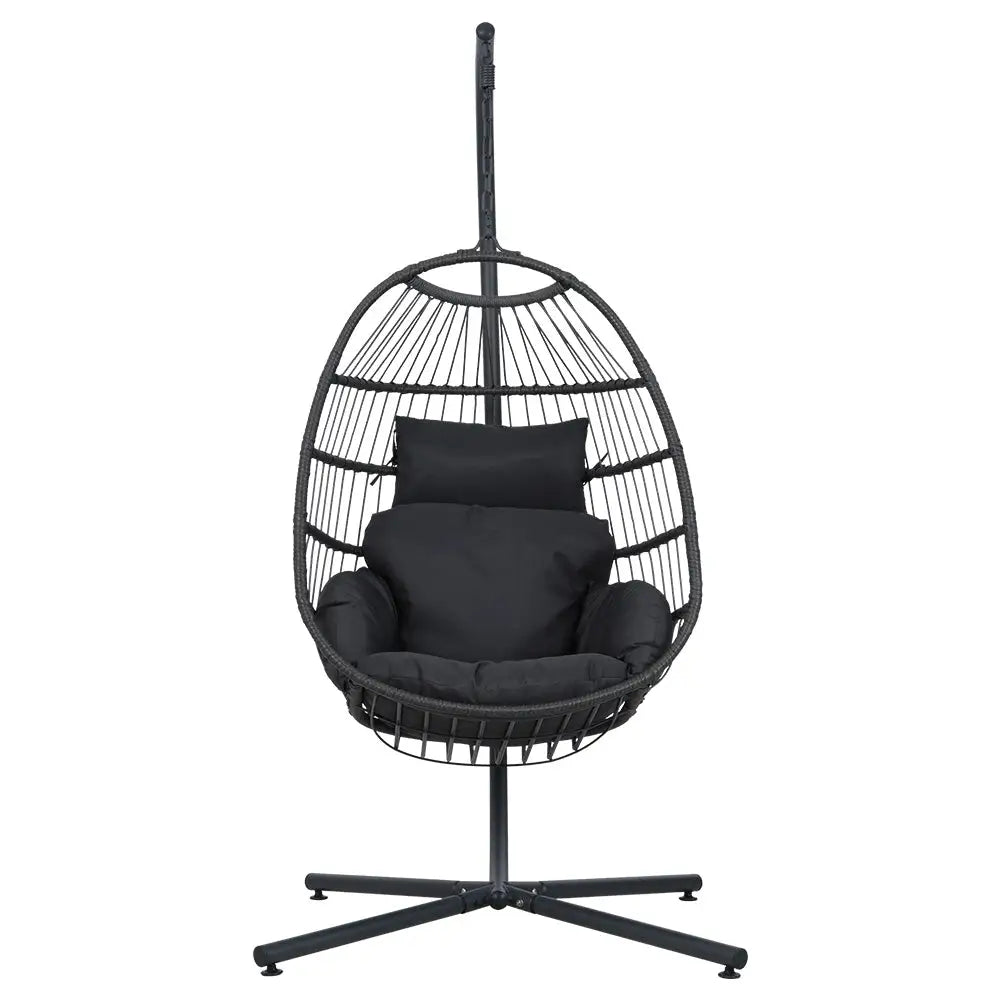 Gardeon Outdoor Egg Swing Chair Wicker Rope Furniture Pod Stand Foldable Grey - Furniture > Outdoor