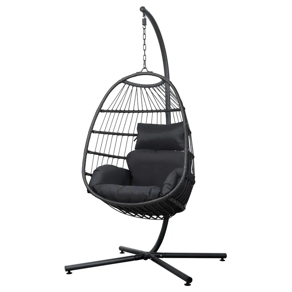 Gardeon Outdoor Egg Swing Chair Wicker Rope Furniture Pod Stand Foldable Grey - Furniture > Outdoor