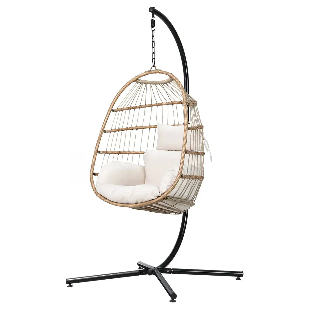 Gardeon Outdoor Egg Swing Chair Wicker Rope Furniture Pod Stand Foldable Yellow - Furniture > Outdoor