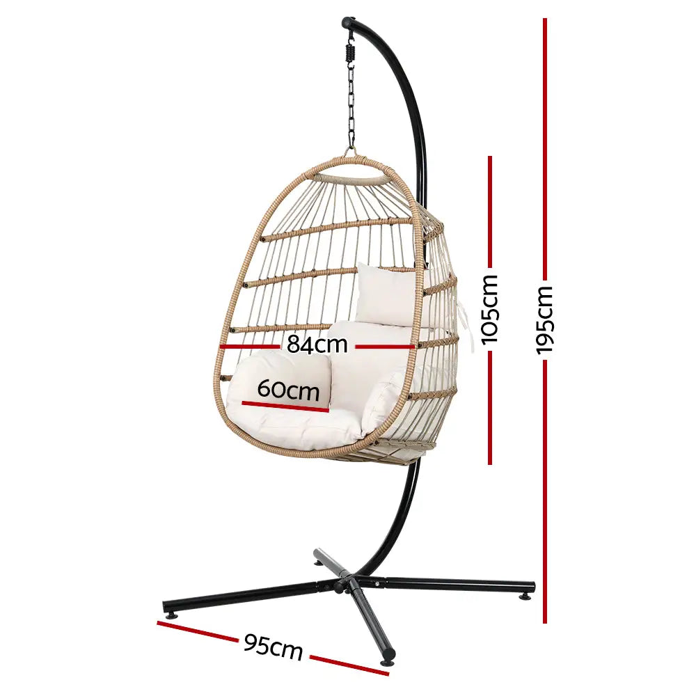 Gardeon Outdoor Egg Swing Chair Wicker Rope Furniture Pod Stand Foldable Yellow - Furniture > Outdoor
