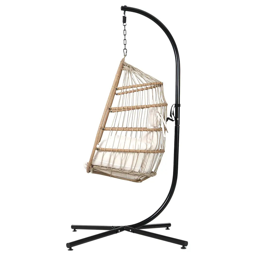 Gardeon Outdoor Egg Swing Chair Wicker Rope Furniture Pod Stand Foldable Yellow - Furniture > Outdoor