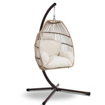 Gardeon Outdoor Egg Swing Chair Wicker Rope Furniture Pod Stand Cushion Latte - Furniture > Outdoor