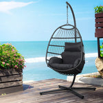 Gardeon Outdoor Egg Swing Chair Wicker Rope Furniture Pod Stand Foldable Grey - Furniture > Outdoor