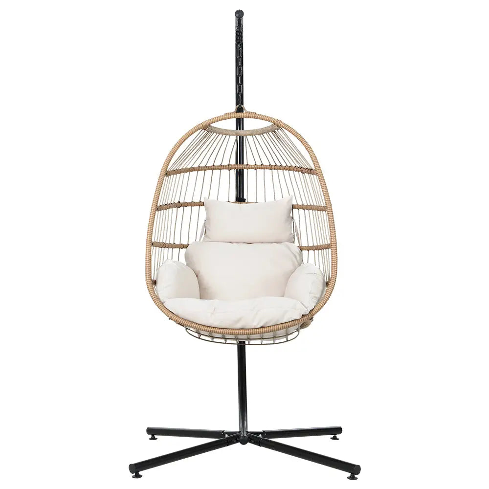 Gardeon Outdoor Egg Swing Chair Wicker Rope Furniture Pod Stand Foldable Yellow - Furniture > Outdoor