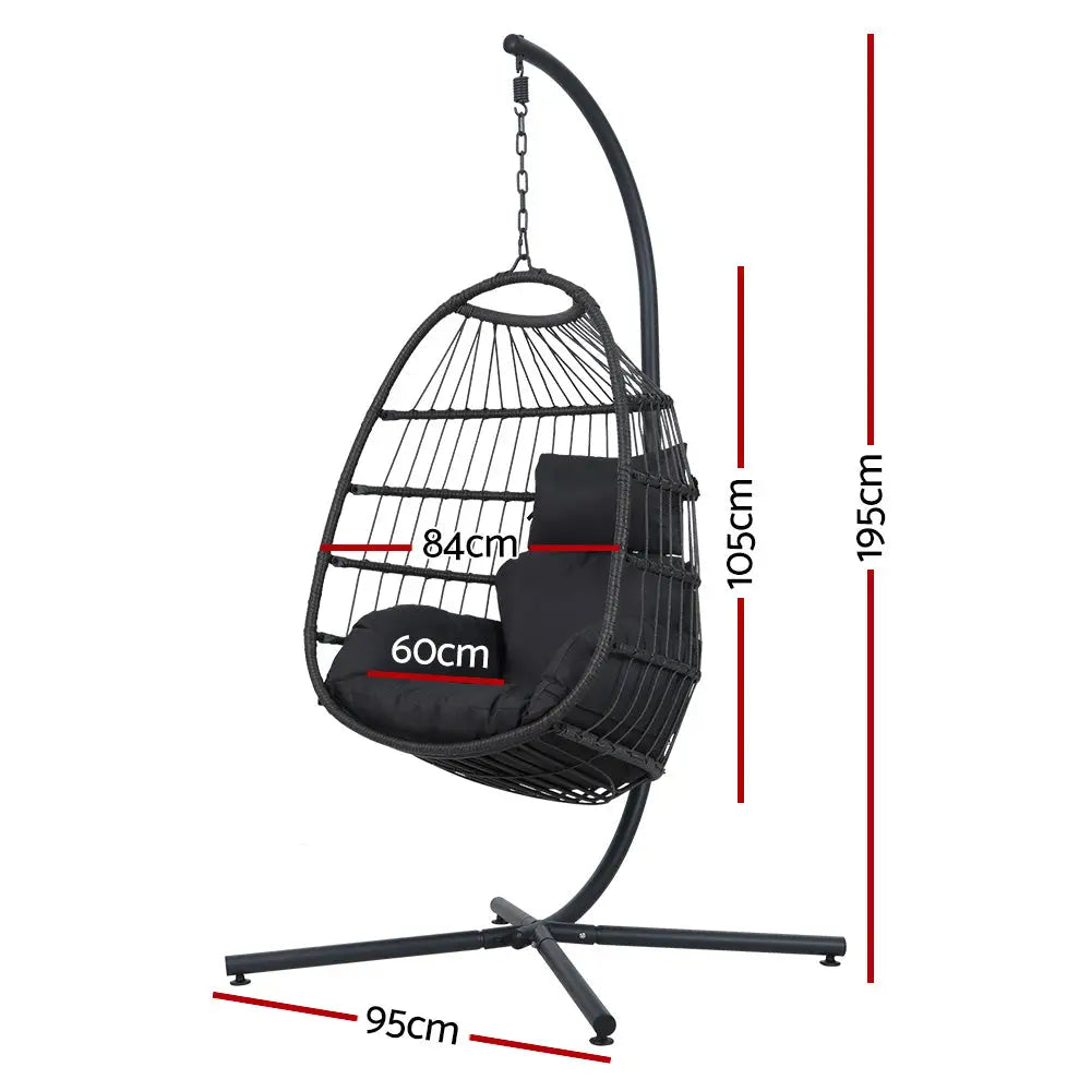 Gardeon Outdoor Egg Swing Chair Wicker Rope Furniture Pod Stand Foldable Grey - Furniture > Outdoor