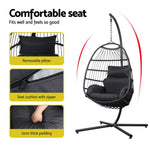 Gardeon Outdoor Egg Swing Chair Wicker Rope Furniture Pod Stand Foldable Grey - Furniture > Outdoor