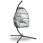 Gardeon Outdoor Egg Swing Chair Wicker Rope Furniture Pod Stand Cushion Grey - Furniture > Outdoor