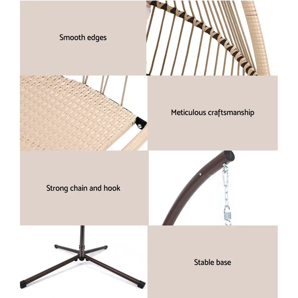 Gardeon Outdoor Egg Swing Chair Wicker Rope Furniture Pod Stand Cushion Latte - Furniture > Outdoor