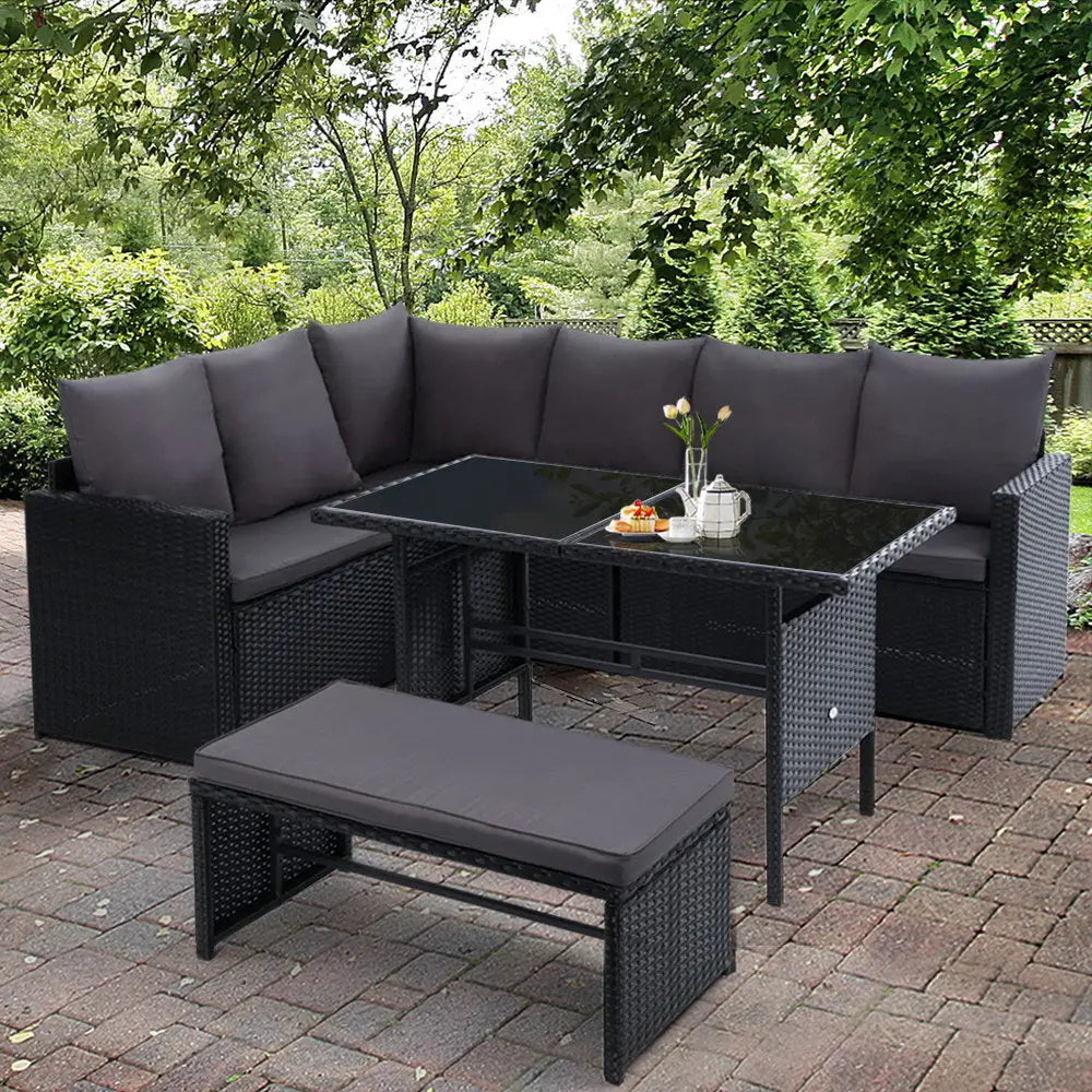 Gardeon Outdoor Furniture Dining Setting Sofa Set Lounge Wicker 8 Seater Black - Furniture > Outdoor