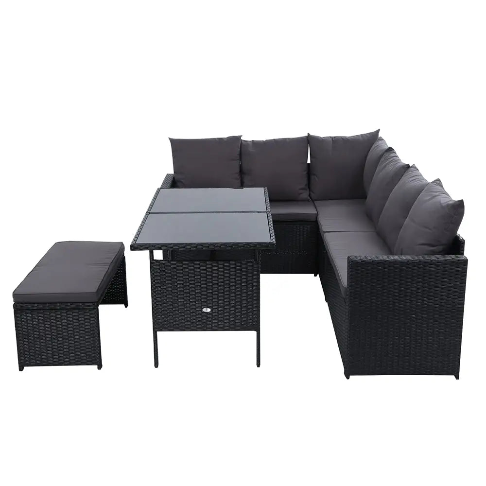 Gardeon Outdoor Furniture Dining Setting Sofa Set Lounge Wicker 8 Seater Black - Furniture > Outdoor