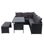 Gardeon Outdoor Furniture Dining Setting Sofa Set Lounge Wicker 8 Seater Black - Furniture > Outdoor