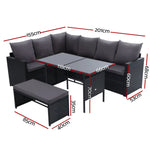 Gardeon Outdoor Furniture Dining Setting Sofa Set Lounge Wicker 8 Seater Black - Furniture > Outdoor