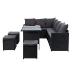 Gardeon Outdoor Furniture Dining Setting Sofa Set Lounge Wicker 9 Seater Black - Furniture > Outdoor