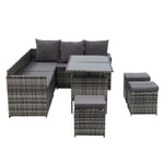 Gardeon Outdoor Furniture Dining Setting Sofa Set Lounge Wicker 9 Seater Mixed Grey - Furniture > Outdoor